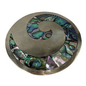 Vintage Abalone Shell & Silver Tone Swirl Brooch A140